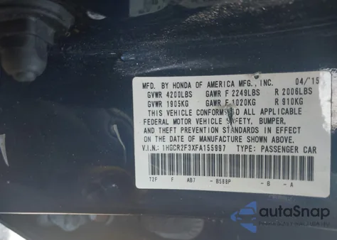 2015 Honda Accord Lx from USA, damaged, VIN 1HGCR2F3XFA155997